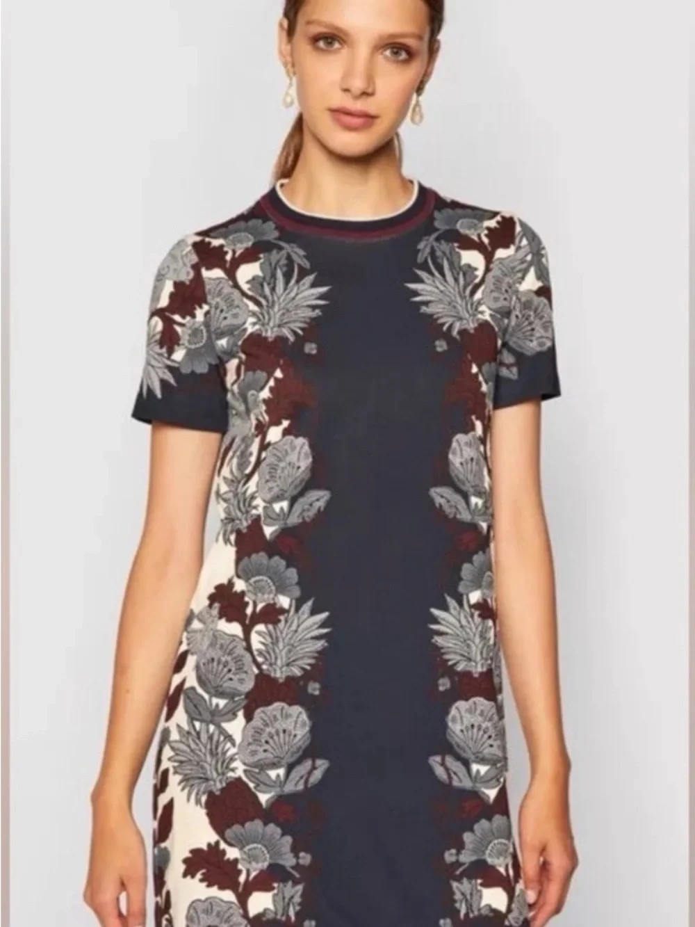 Tory Burch Printed T-Shirt Dress Imperial Garnet Wonderland Vine Women’s Size XS